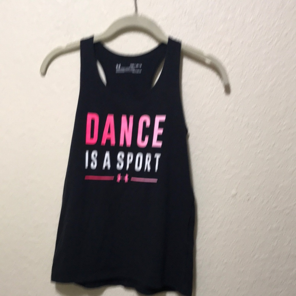 Under Armour Girls' Black Tank Top -'Dance Is A Sport'. Good Condition. Size M. - Picture 1 of 4